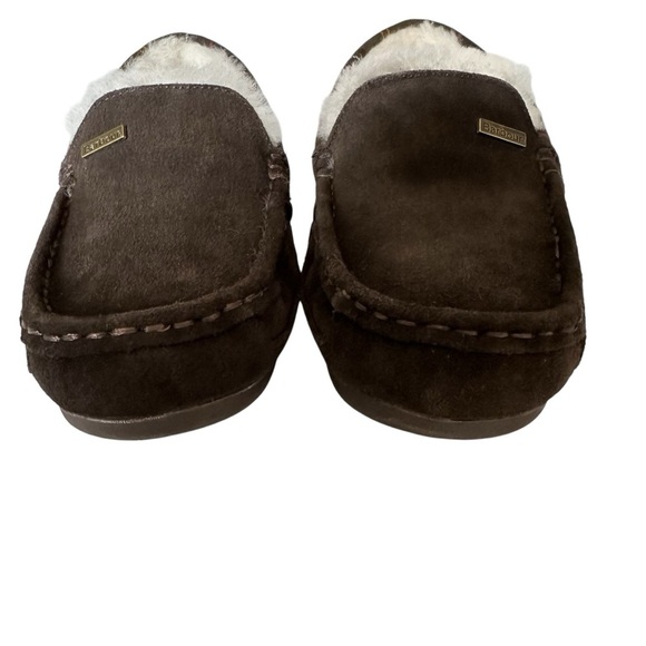 BARBOUR MONTY BROWN SUEDE SHEARLING SLIPPERS SIZE M7 W9 BARBOUR MONTY BROWN SUEDE SHEARLING SLIPPERS SIZE M7 W9